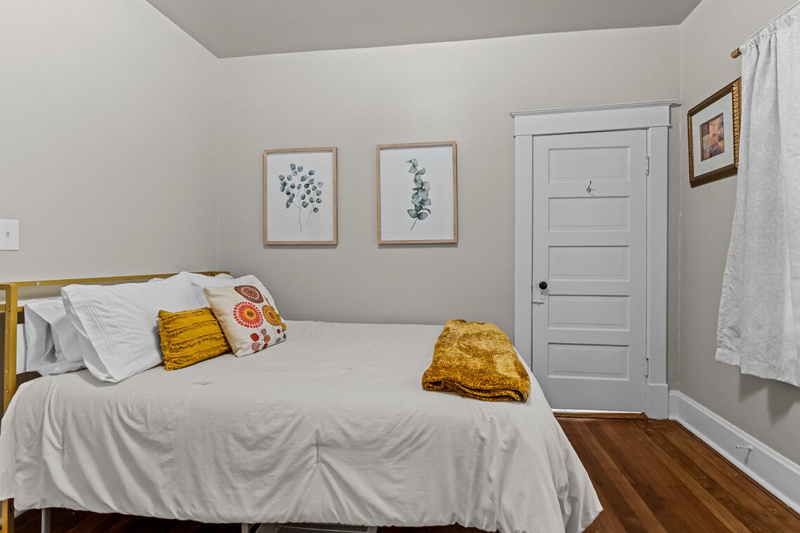 cairo st bungalow bedroom eucalyptus art hardwood floors